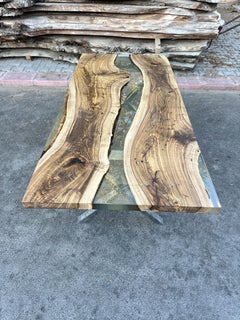 Walnut Epoxy Resin Dining Table, Hand-Crafted, Modern Design, Turkey