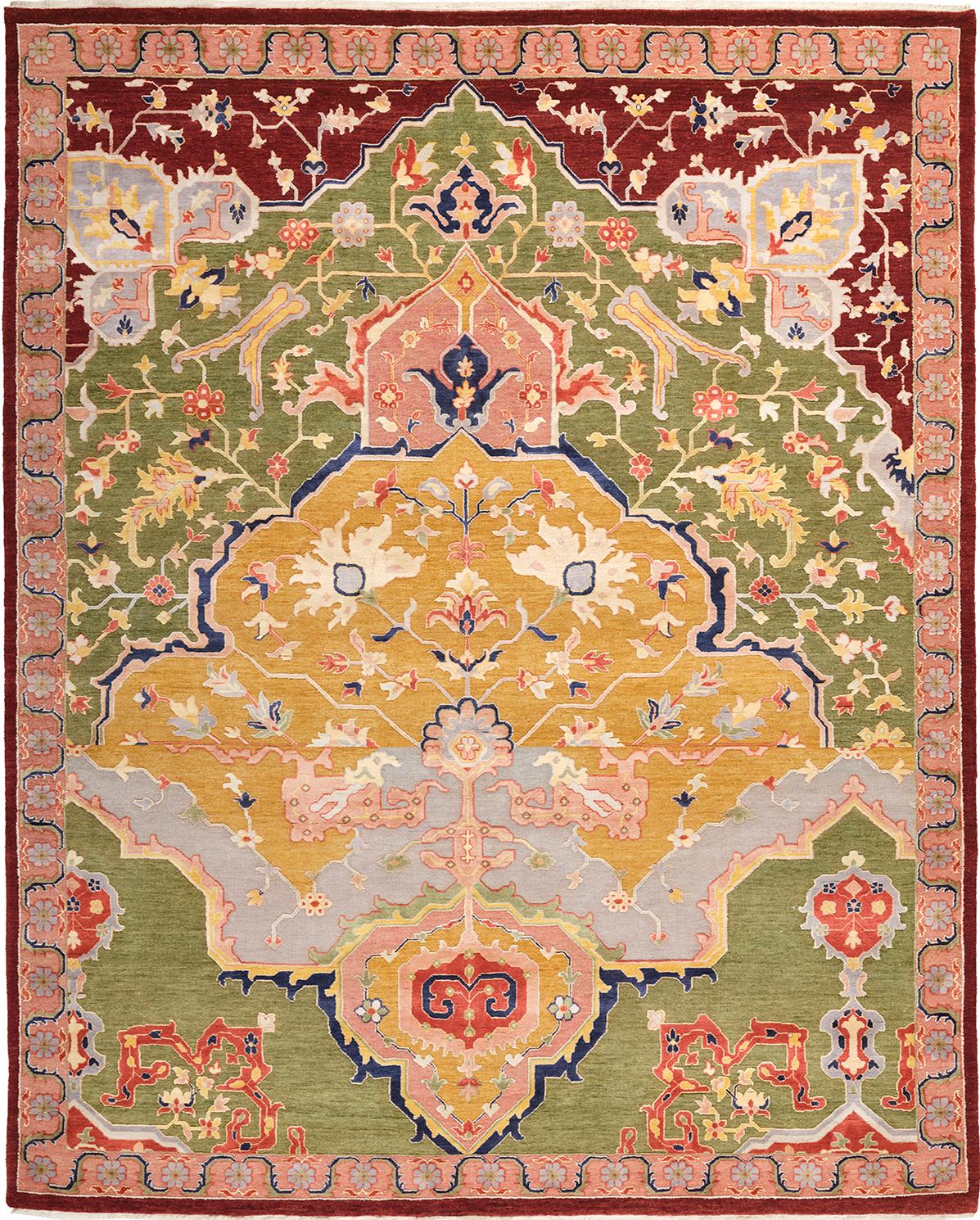 Heriz carpets are beloved for their versatility. Their geometry complements modern
furnishings and their warm colors and artistic depth enhances antiques of all kinds.
Their richness of color and strength of design make them a common choice for
any