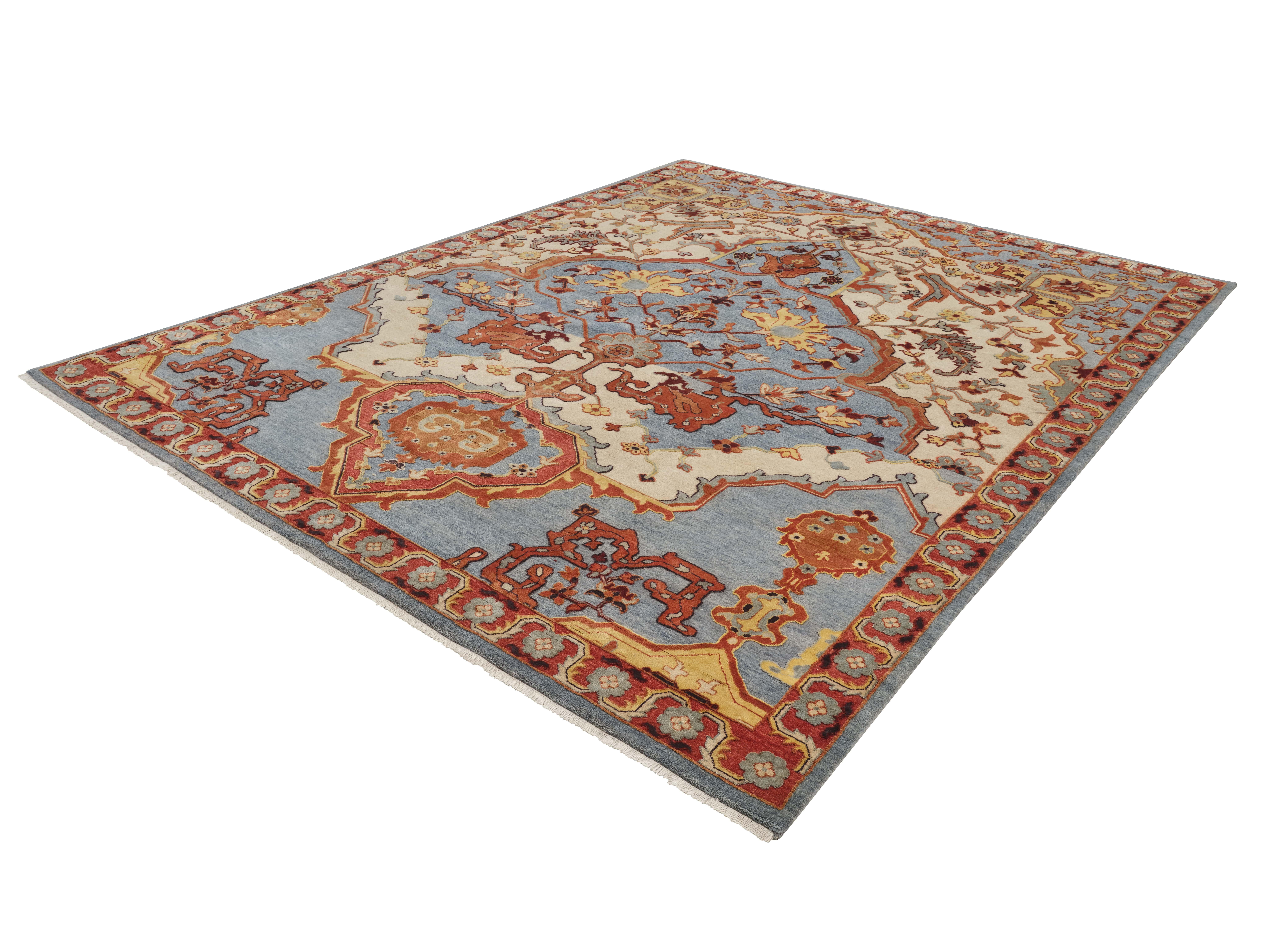 Contemporary River Riverie Hand Knotted Persian Rug in Wool and Pure Silk by Hands For Sale