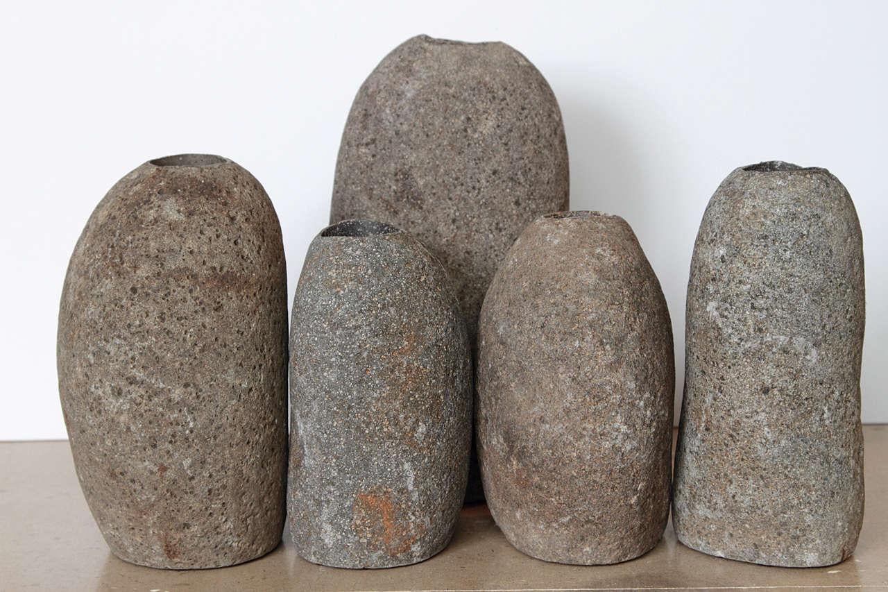 20th Century River Rock Candle Holders