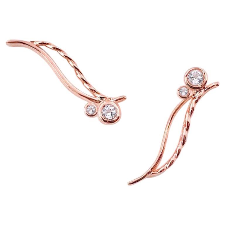 River Rose Diamond Accent Climber Earrings 18 Karat For Sale