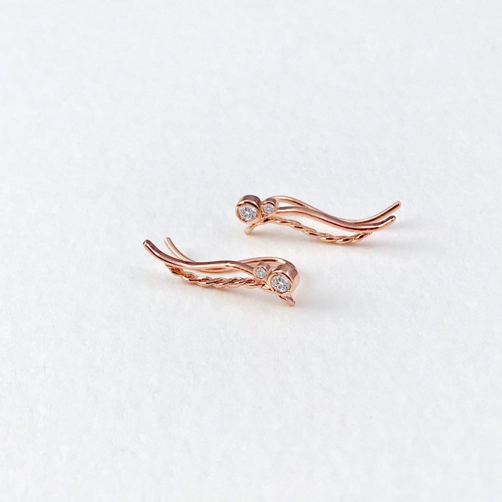 Contemporary River Rose Diamond Accent Climber Earrings 18 Karat For Sale