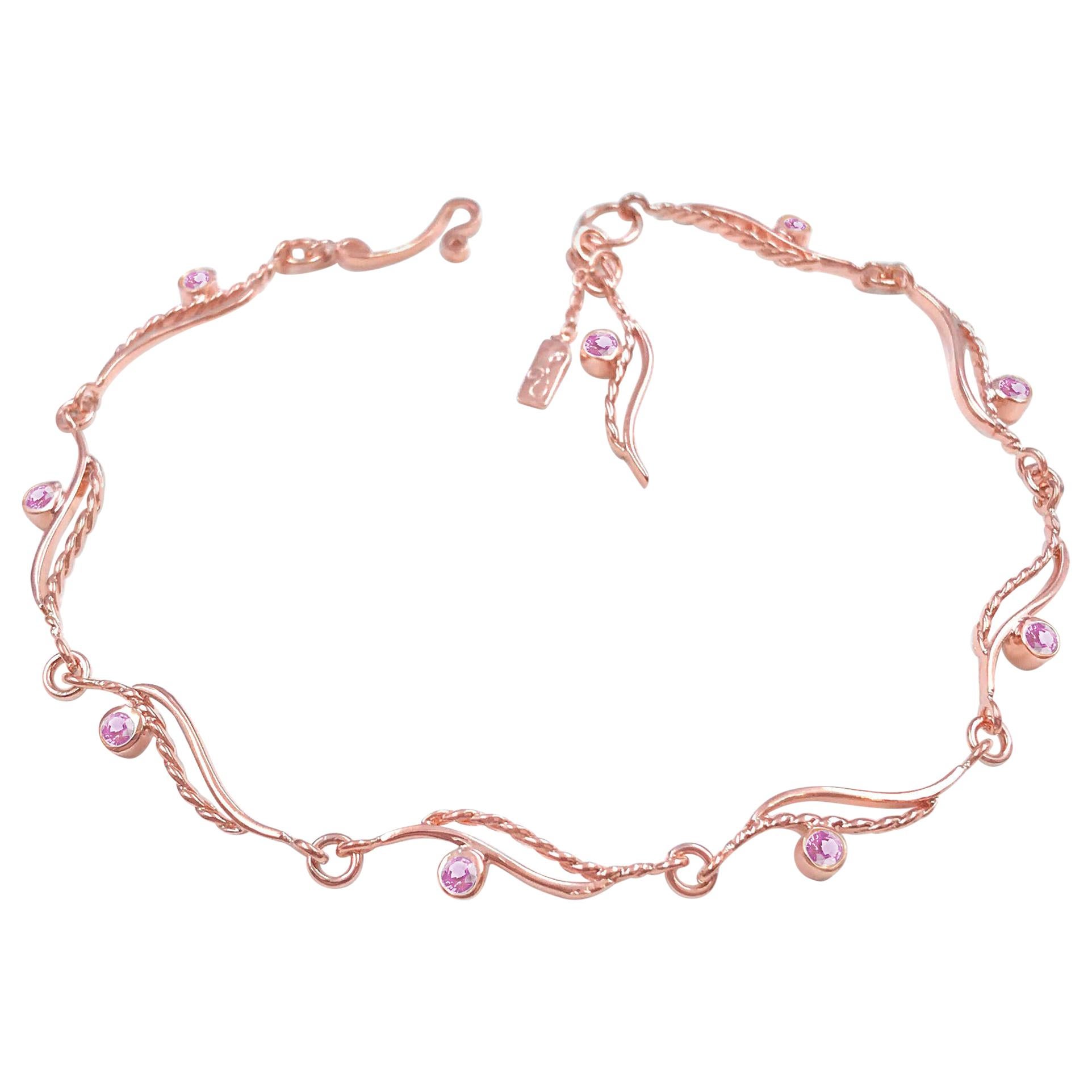 River-Rose-Twist-Flow Bracelet with Pink Sapphire 18 Karat For Sale