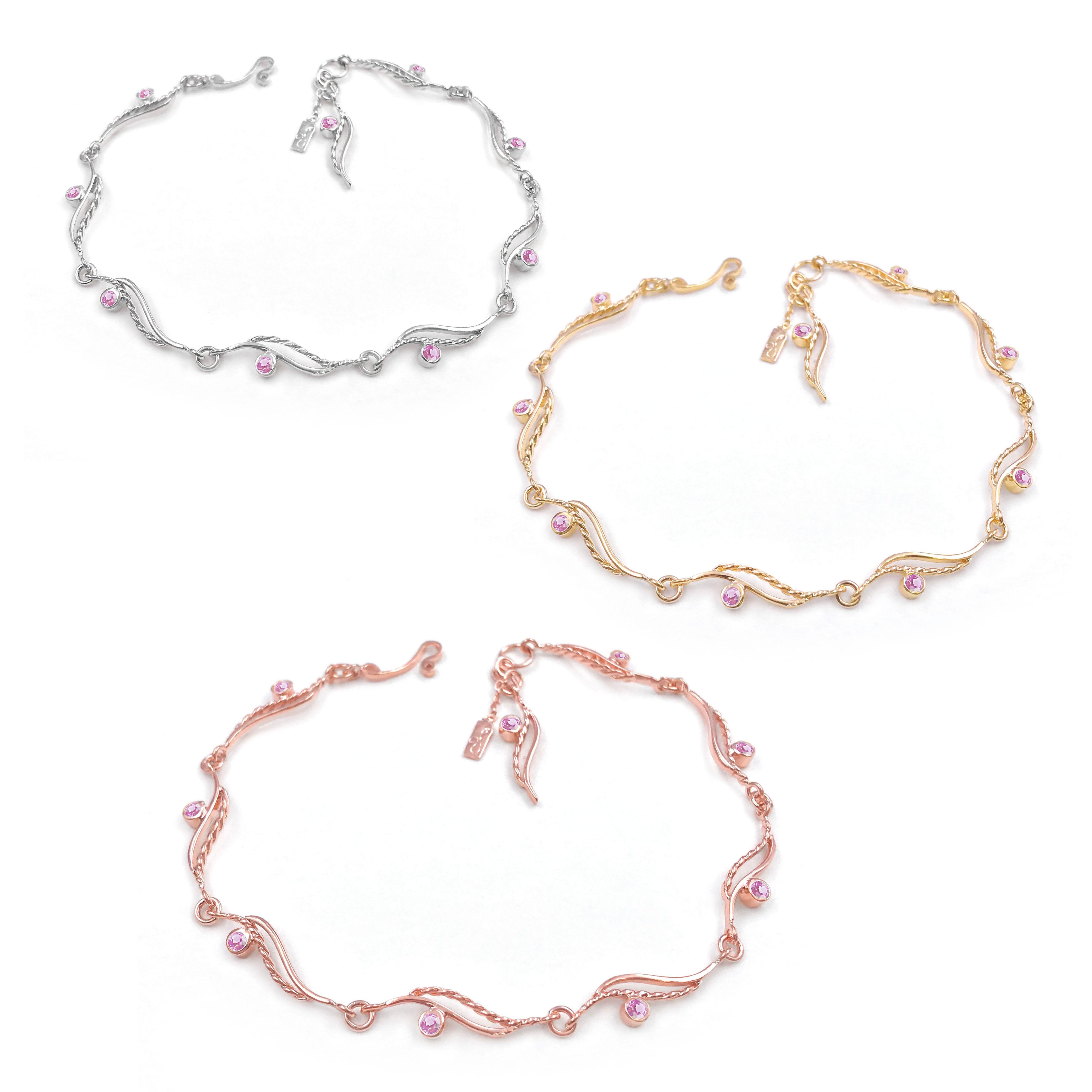 River-Rose-Twist-Flow Bracelet with Pink Sapphire 18 Karat For Sale 1