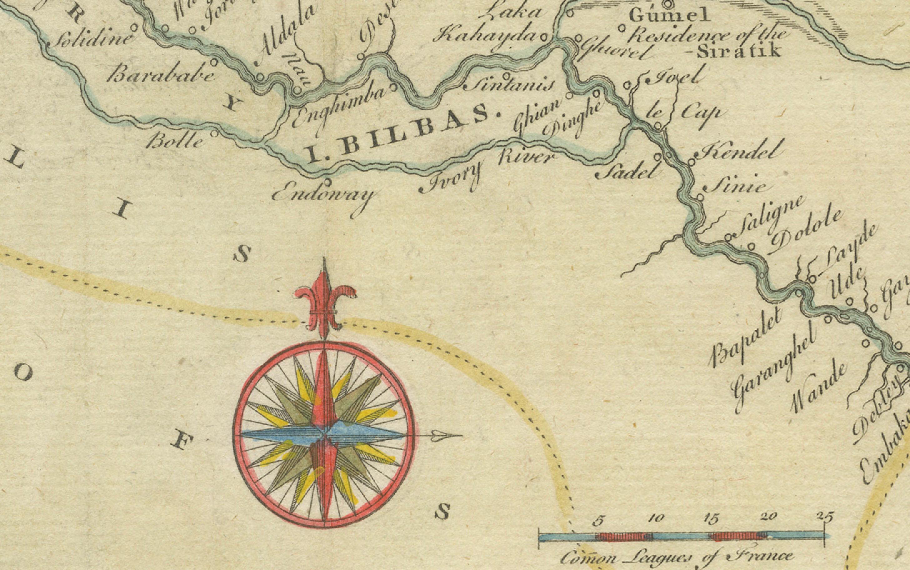 River Sanaga, West Africa – Elegant French Exploration Map, c.1750