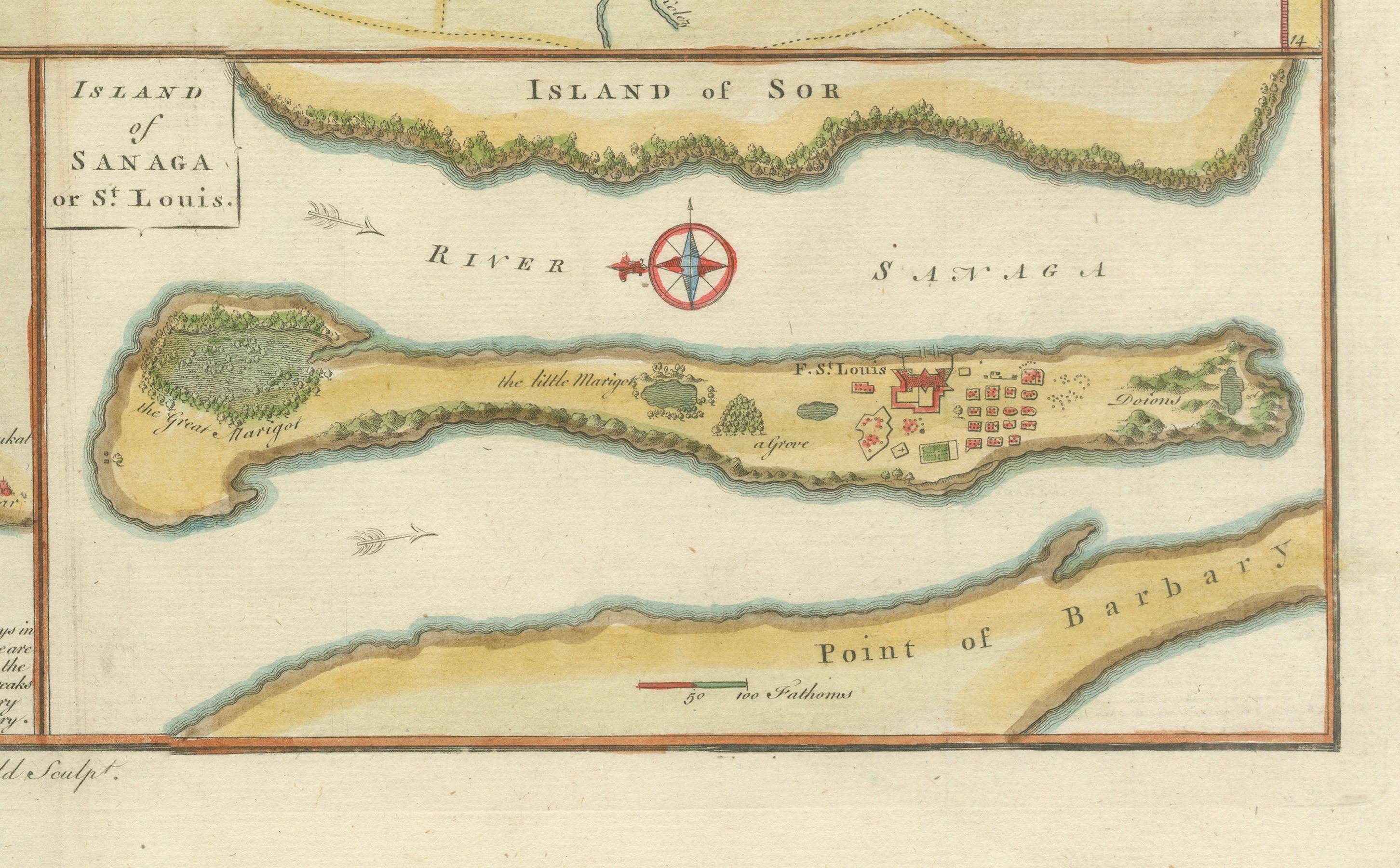 River Sanaga, West Africa – Elegant French Exploration Map, c.1750