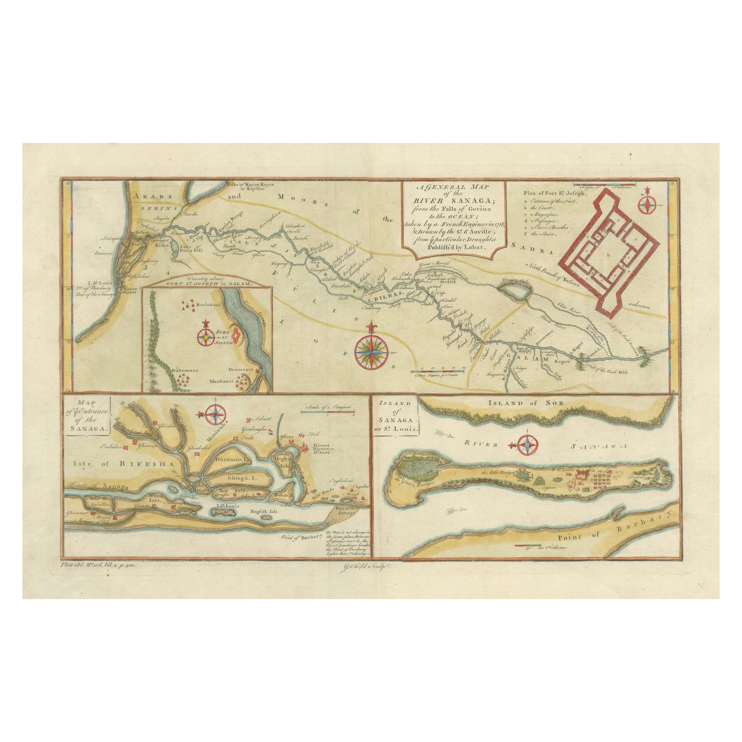 River Sanaga, West Africa – Elegant French Exploration Map, c.1750