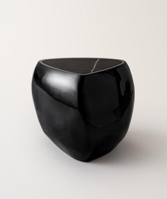River Side Table in Black High Gloss with Sahara Noir Marble