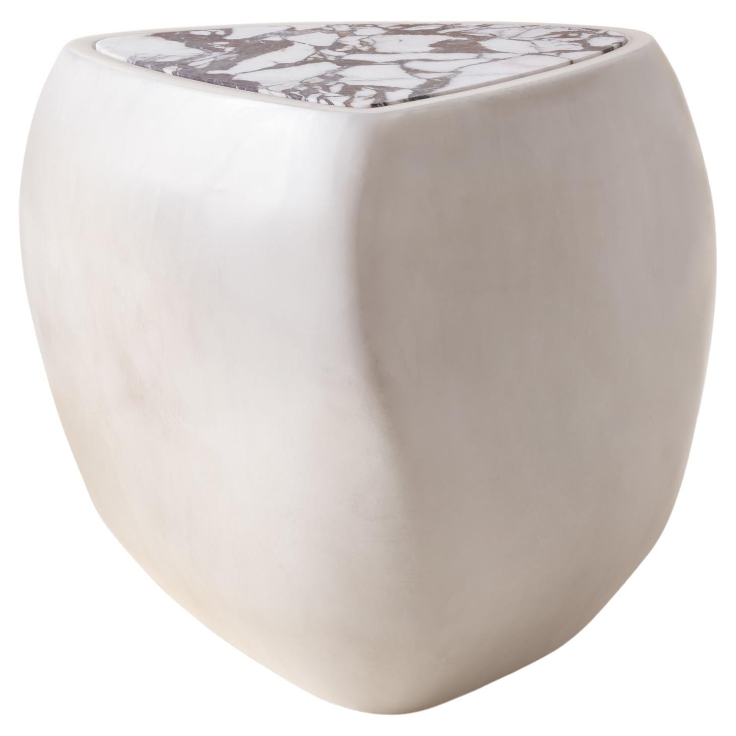 River Side Table in Cream with Calacatta Viola Marble For Sale