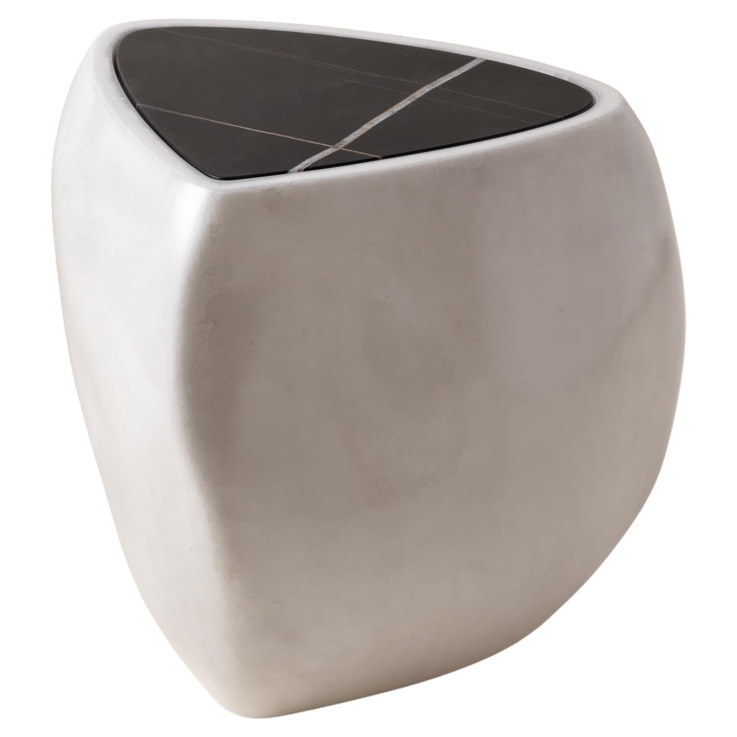 River Side Table in Cream with Sahara Noir Marble For Sale