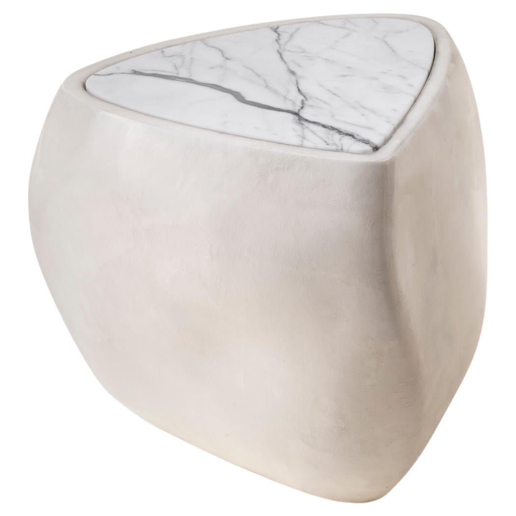 River Side Table in Cream with Statuary Marble For Sale