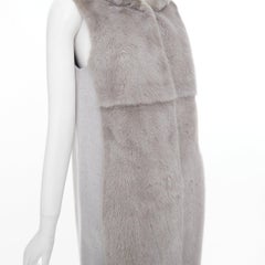 RIVER SKIN grey wool blend real fur panelled hooded long line gilet vest S