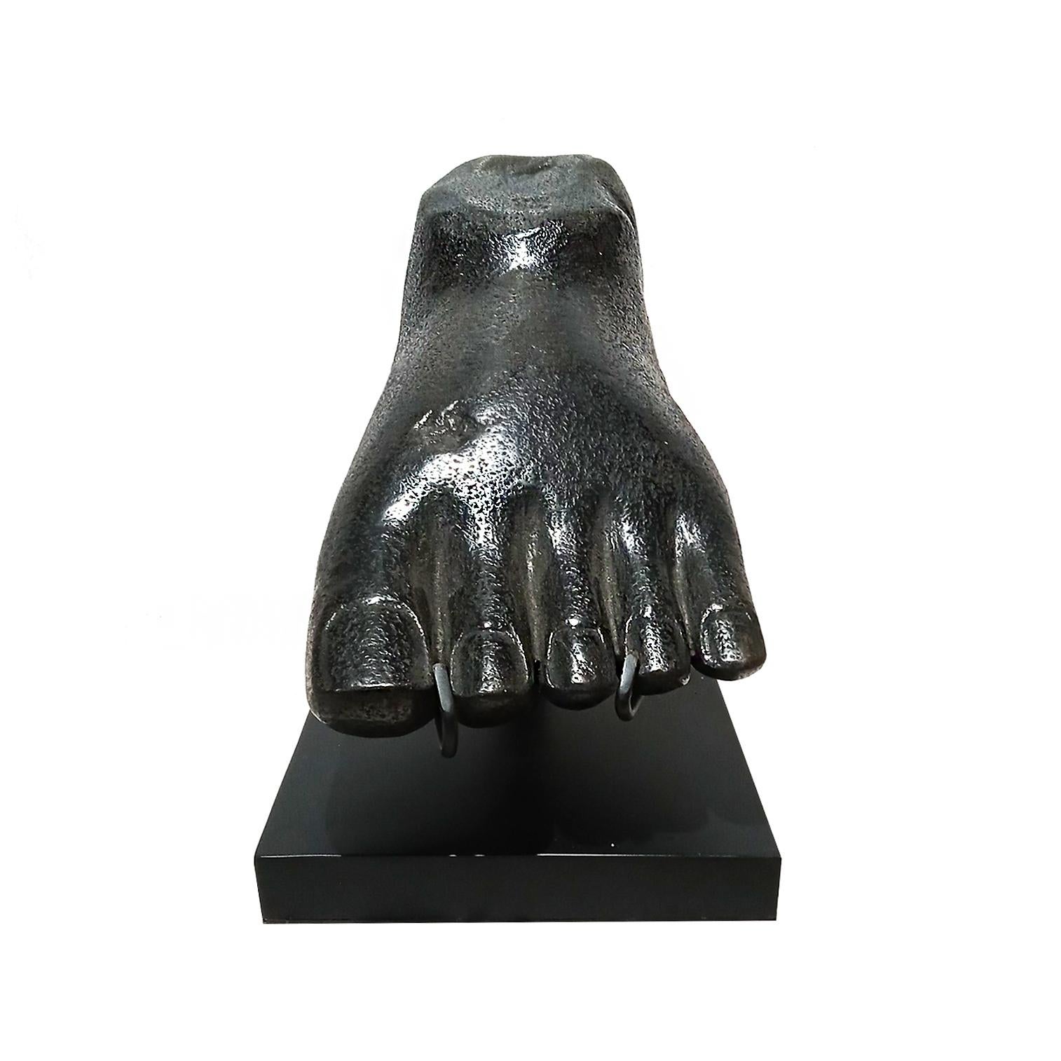 Hand-Carved River Stone Foot Sculpture from Indonesia, on Stand For Sale