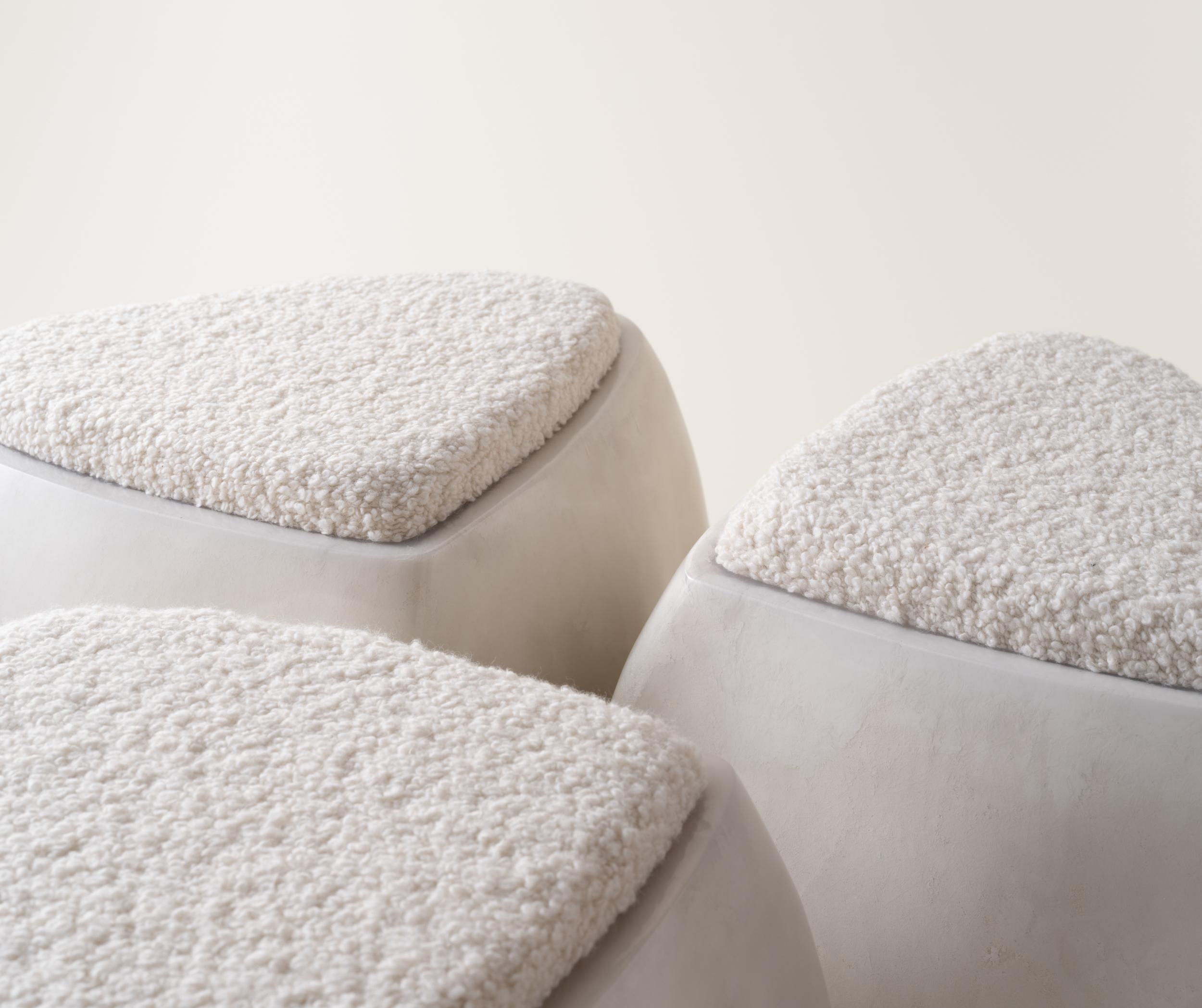 Contemporary River Stool in Cream with Boucle For Sale