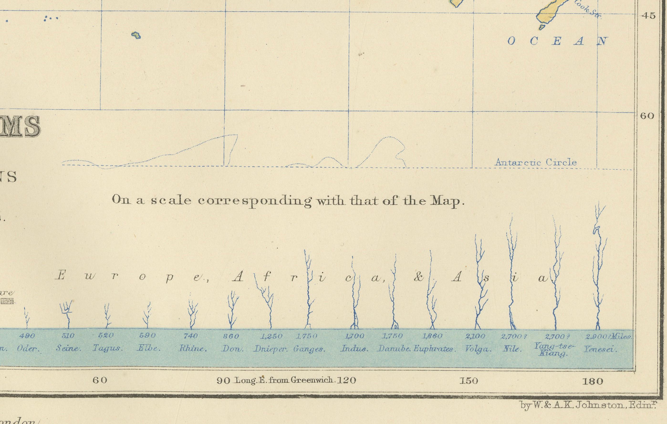 River Systems Map of the World by A.K. Johnston – Educational Print 1852 In Good Condition For Sale In Langweer, NL