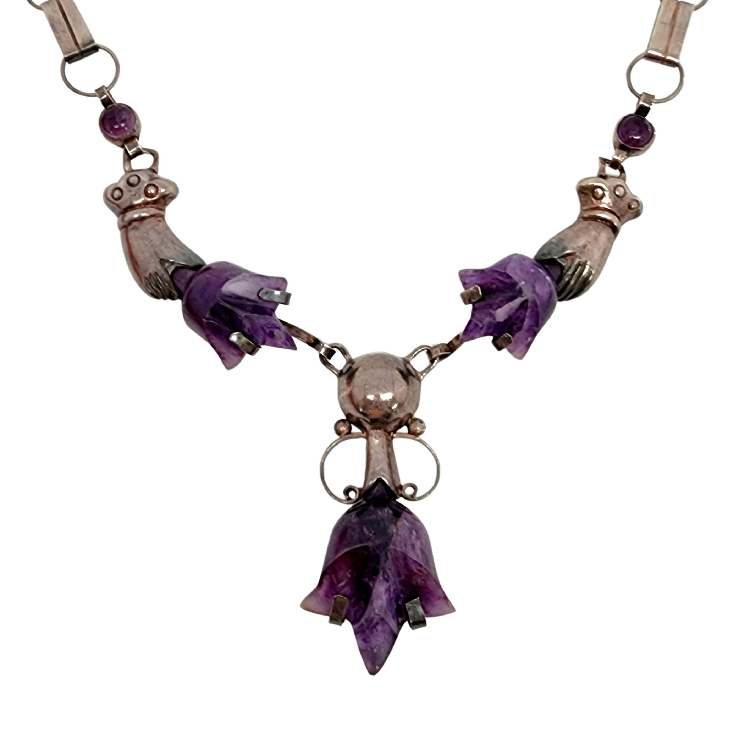 Rivera Taxco Sterling Amethyst Spratling Design Necklace & Earrings Set 7