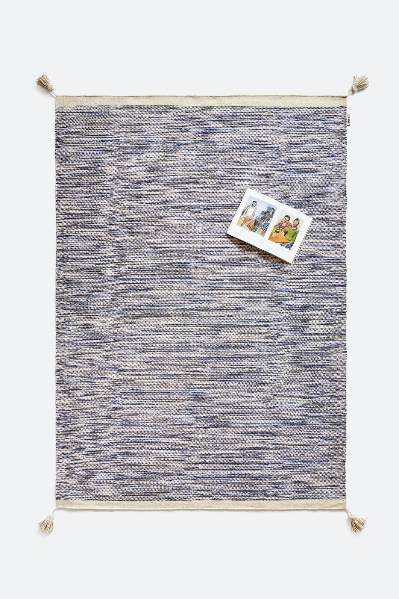 Modern 'Rivers' Handmade Woven Indoor Rug in Blue Sand by Iota For Sale