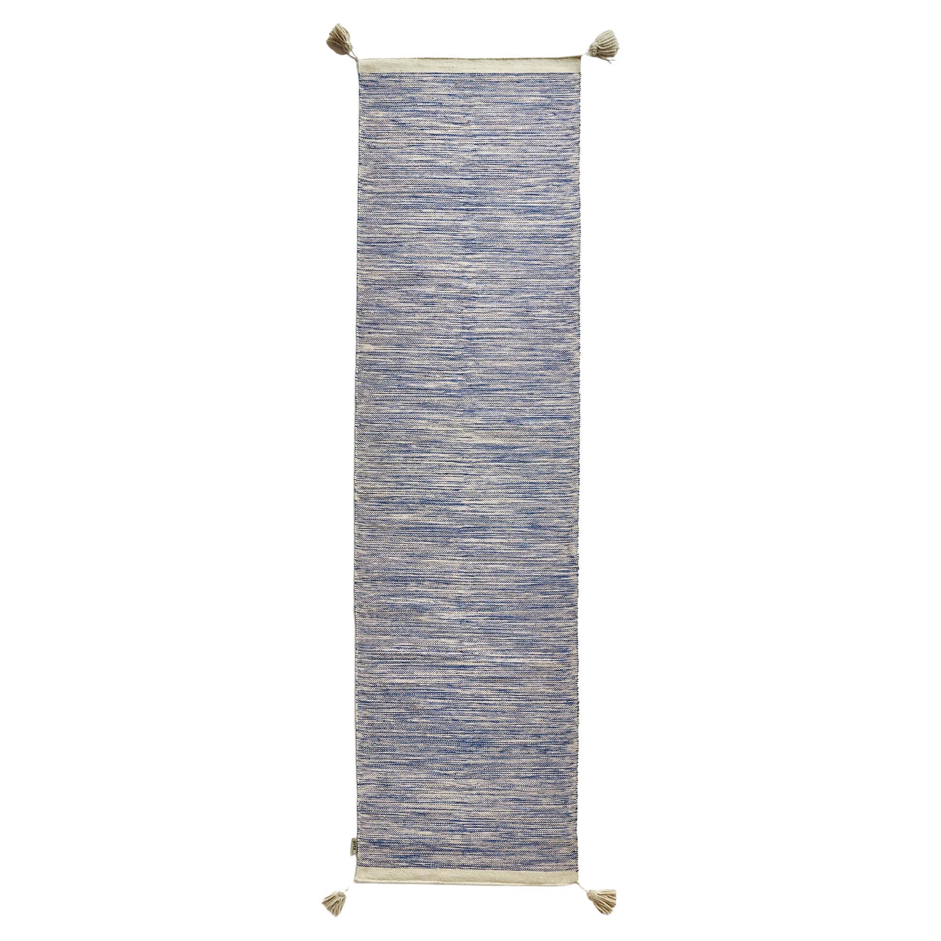 'Rivers' Handmade Woven Indoor Runner Rug in Blue Sand by Iota For Sale