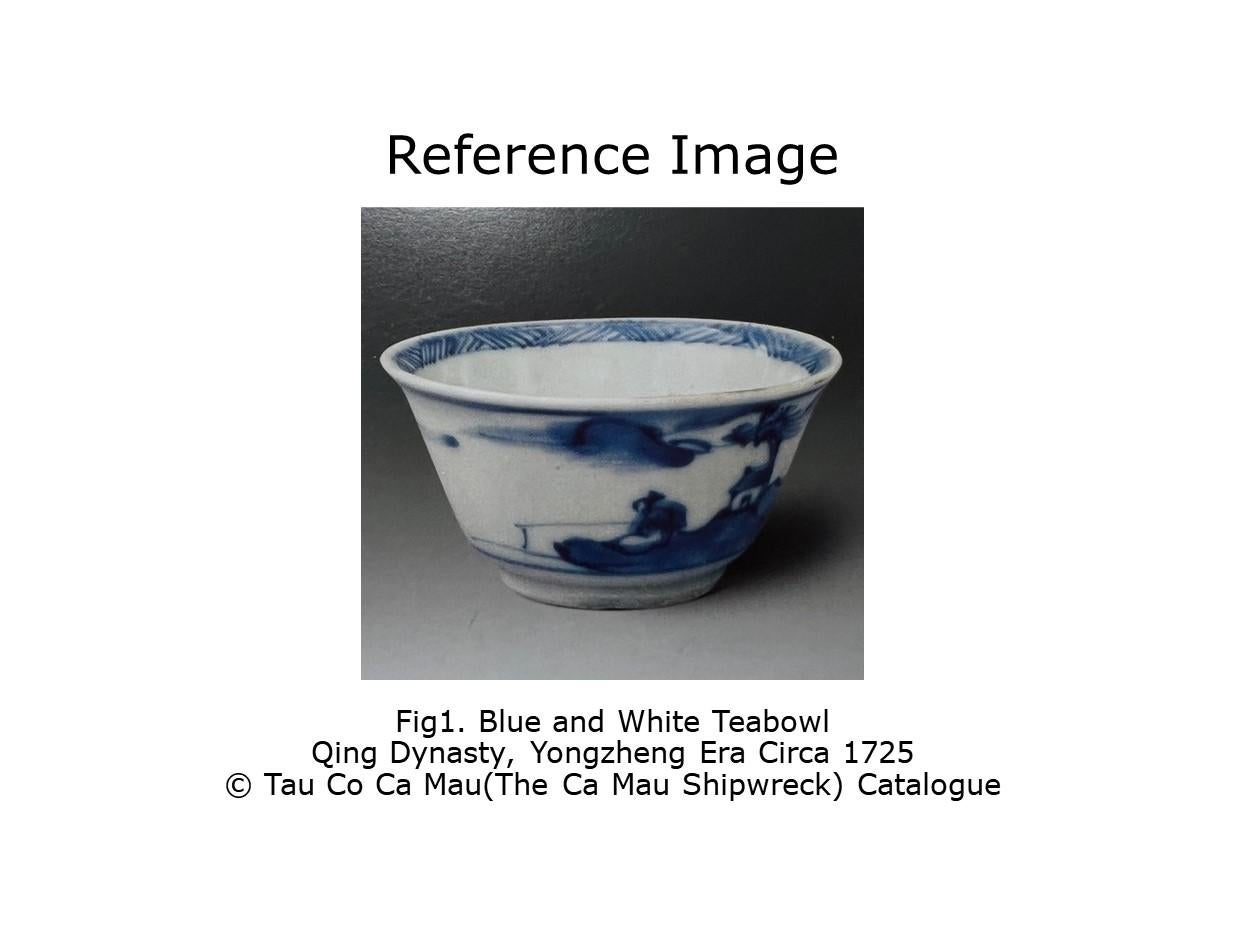 Riverscape Blue and White Teabowl, Circa 1725, Qing Dynasty, Yongzheng Reign. In Good Condition For Sale In seoul, KR