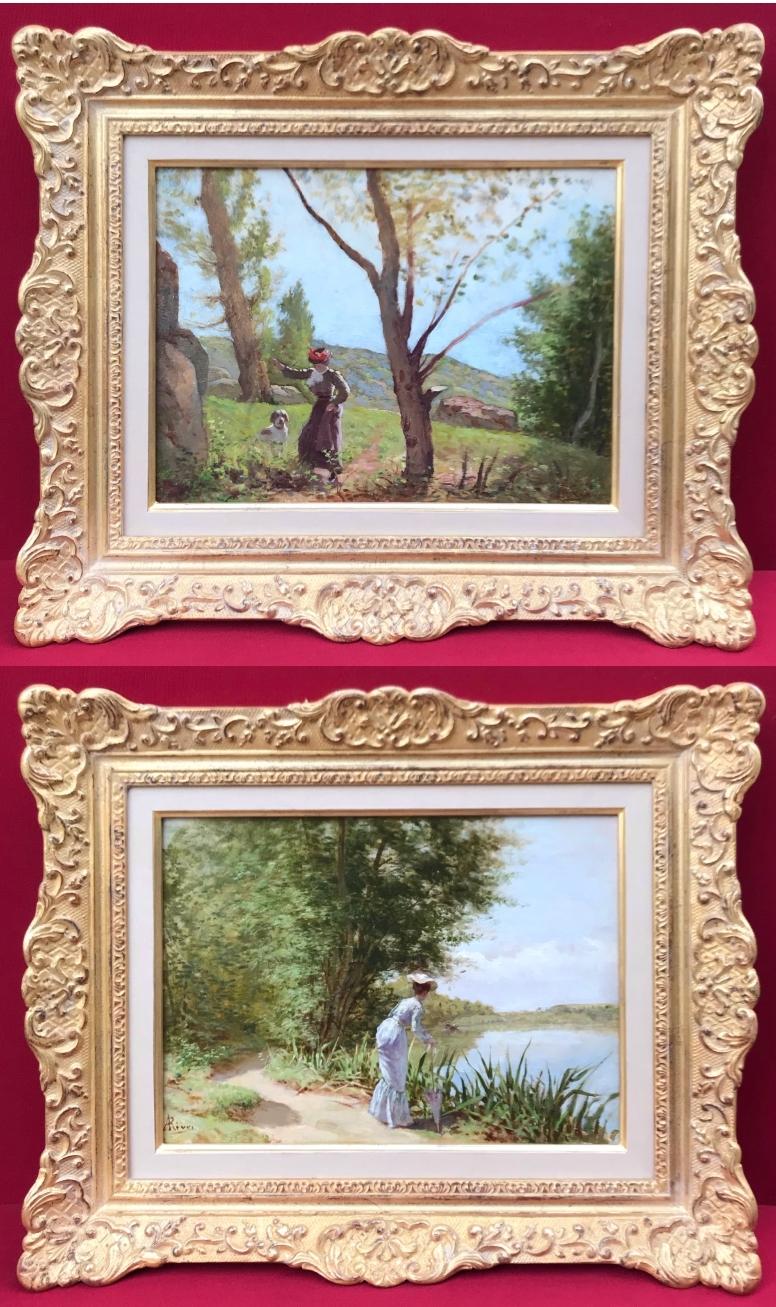 RIVES Antonio (19th Century) Landscape Painting – Landschaften mit Figuren in Paaren