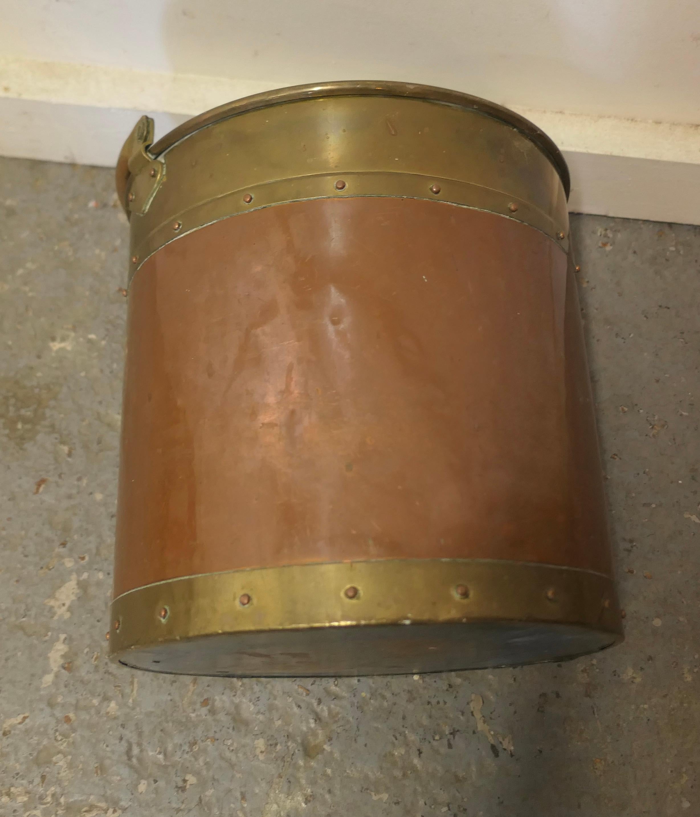 Arts and Crafts Riveted Copper and Brass Coal Bucket