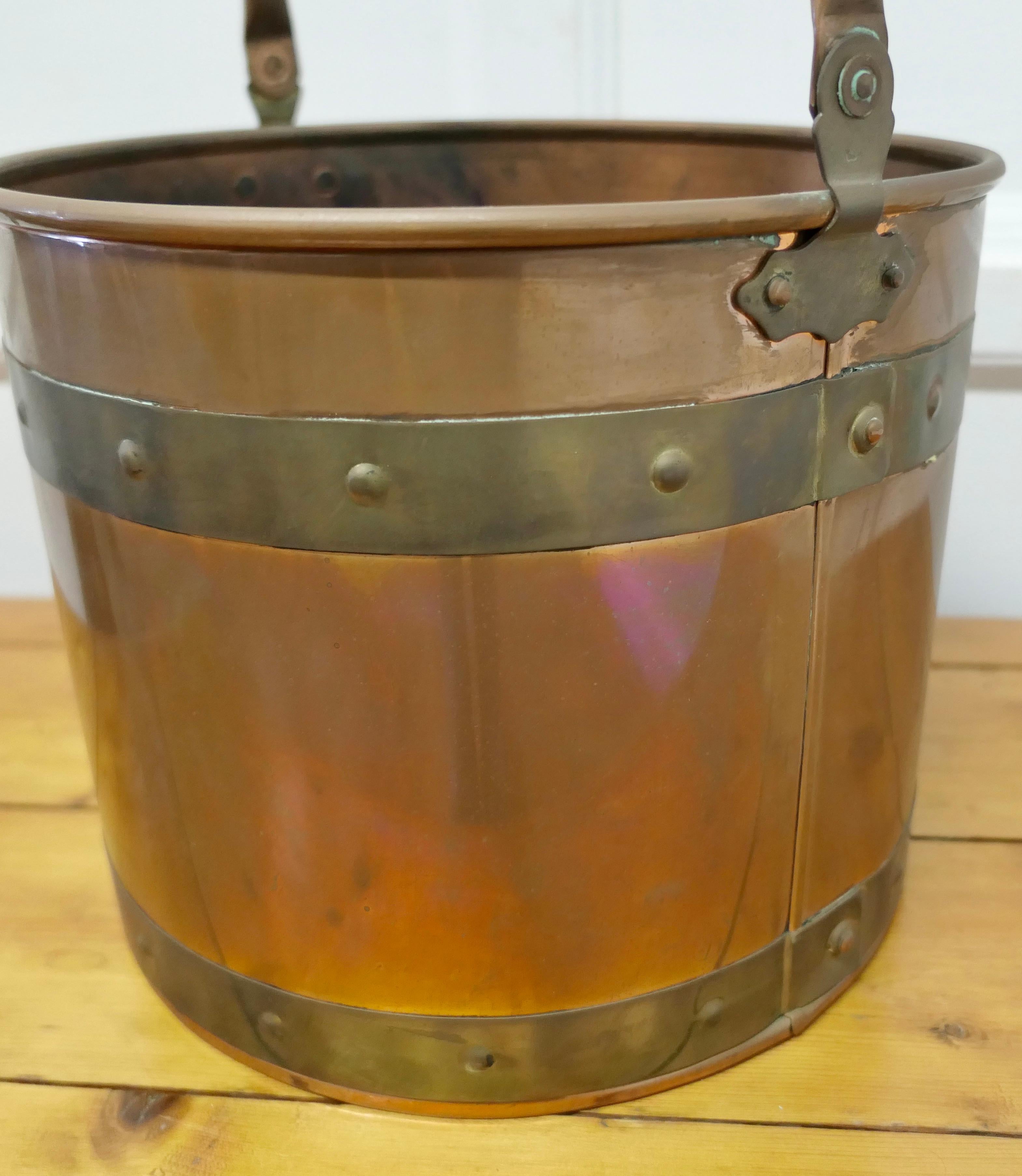 Early 20th Century Riveted Copper and Brass Coal Bucket     For Sale