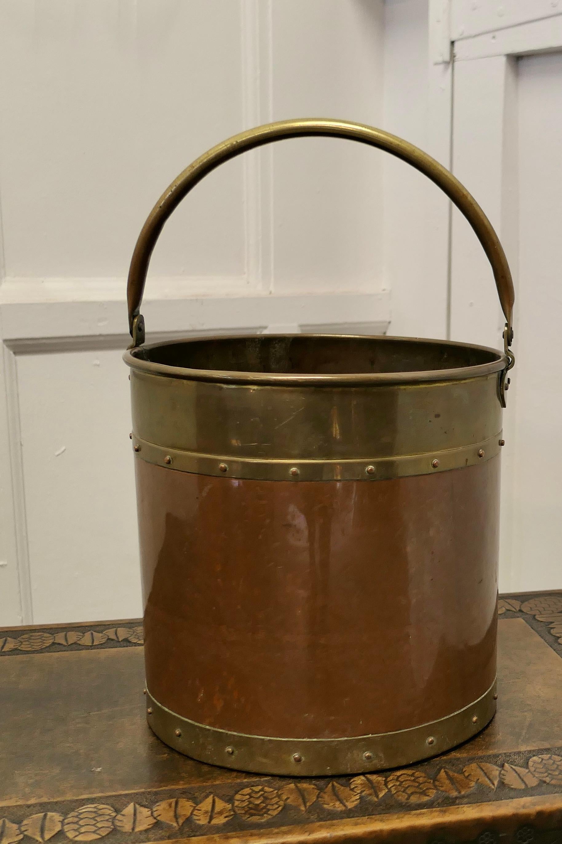 Riveted Copper and Brass Coal Bucket 1