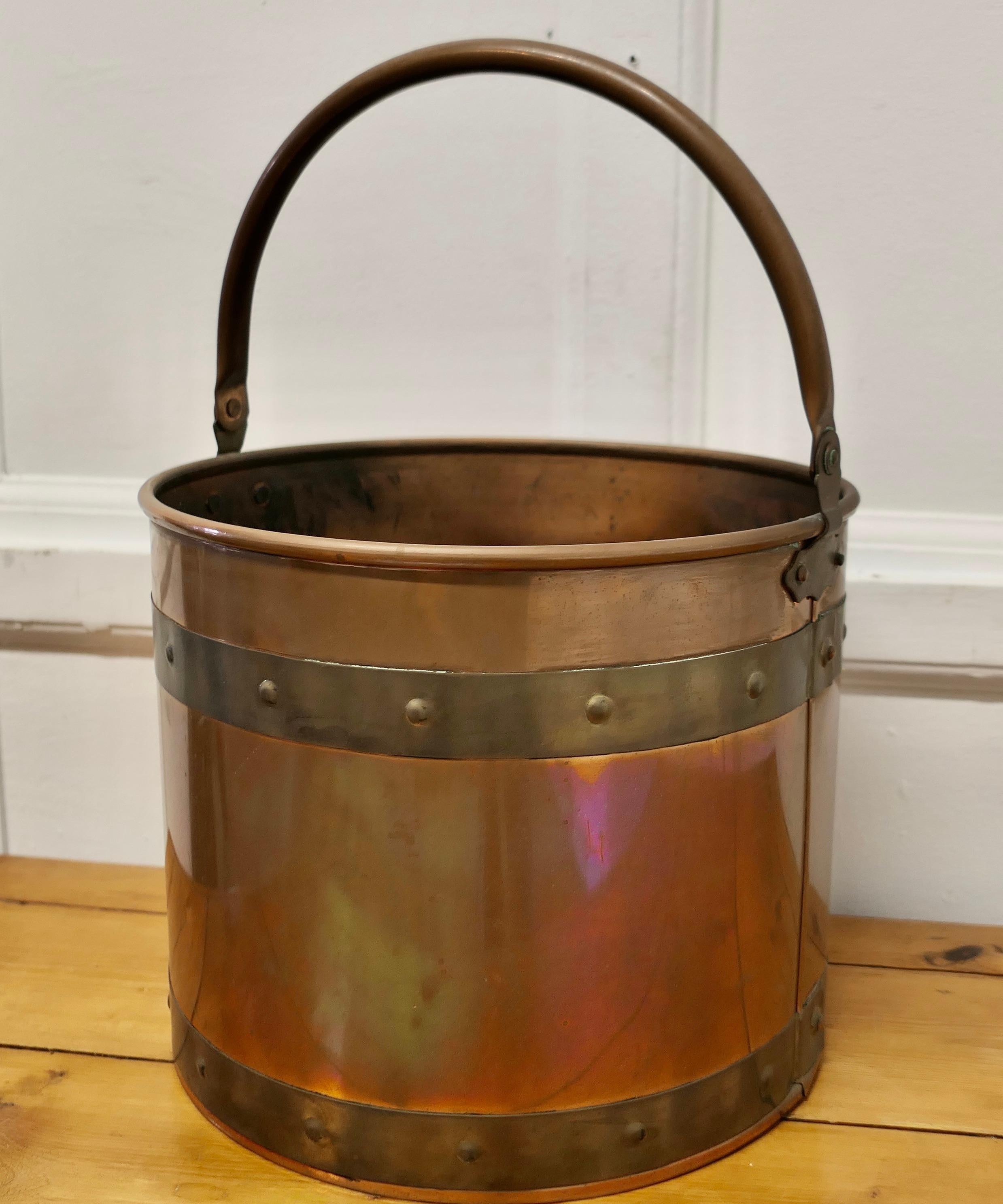 Riveted Copper and Brass Coal Bucket     For Sale 2