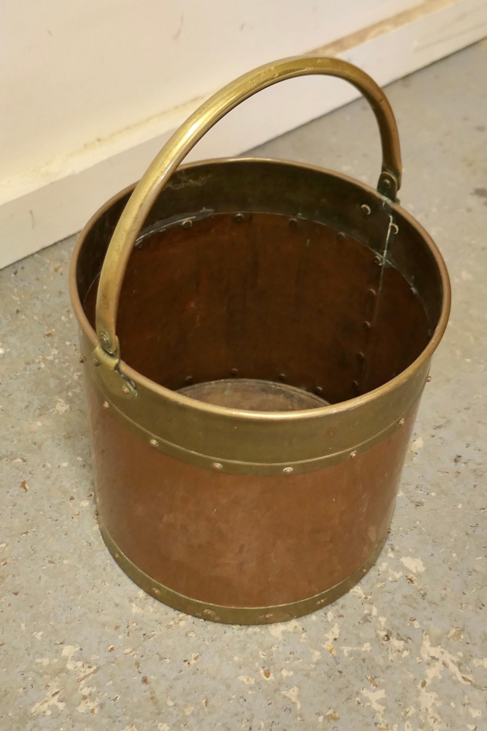 Riveted Copper and Brass Coal Bucket 2