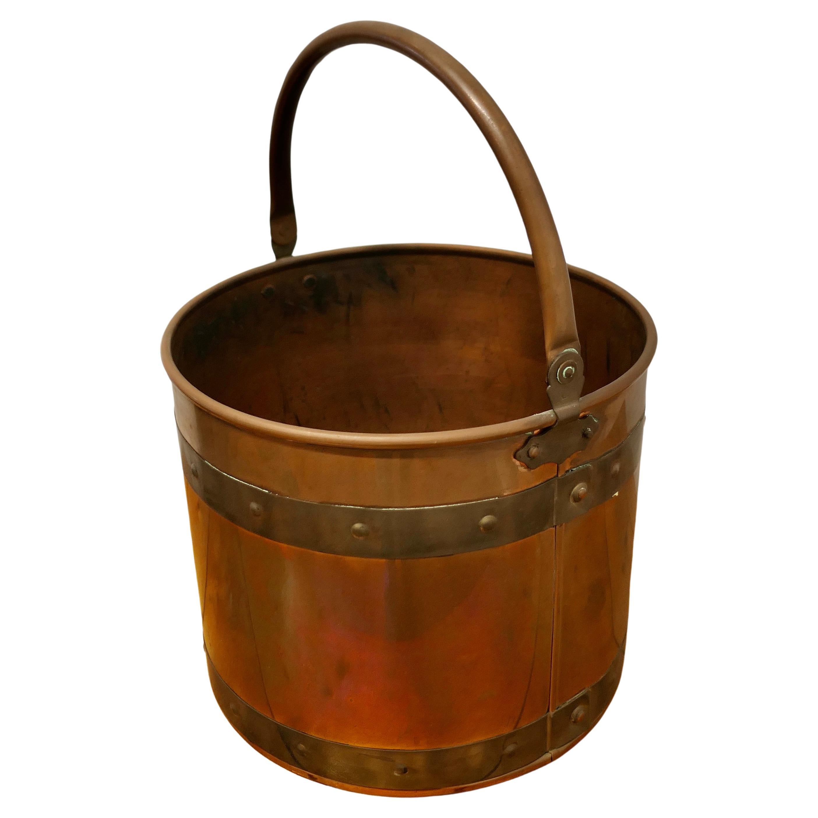 Riveted Copper and Brass Coal Bucket     For Sale