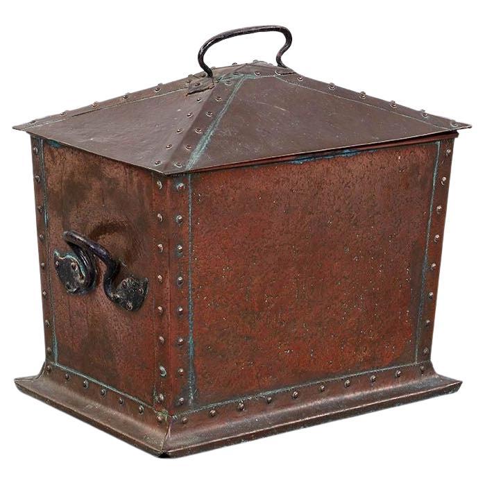 Riveted Copper Arts and Crafts Kindling Box For Sale
