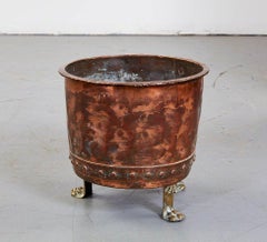 Riveted Copper Log Bin with Brass Paw Feet