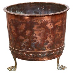 Riveted Copper Log Bin with Brass Paw Feet