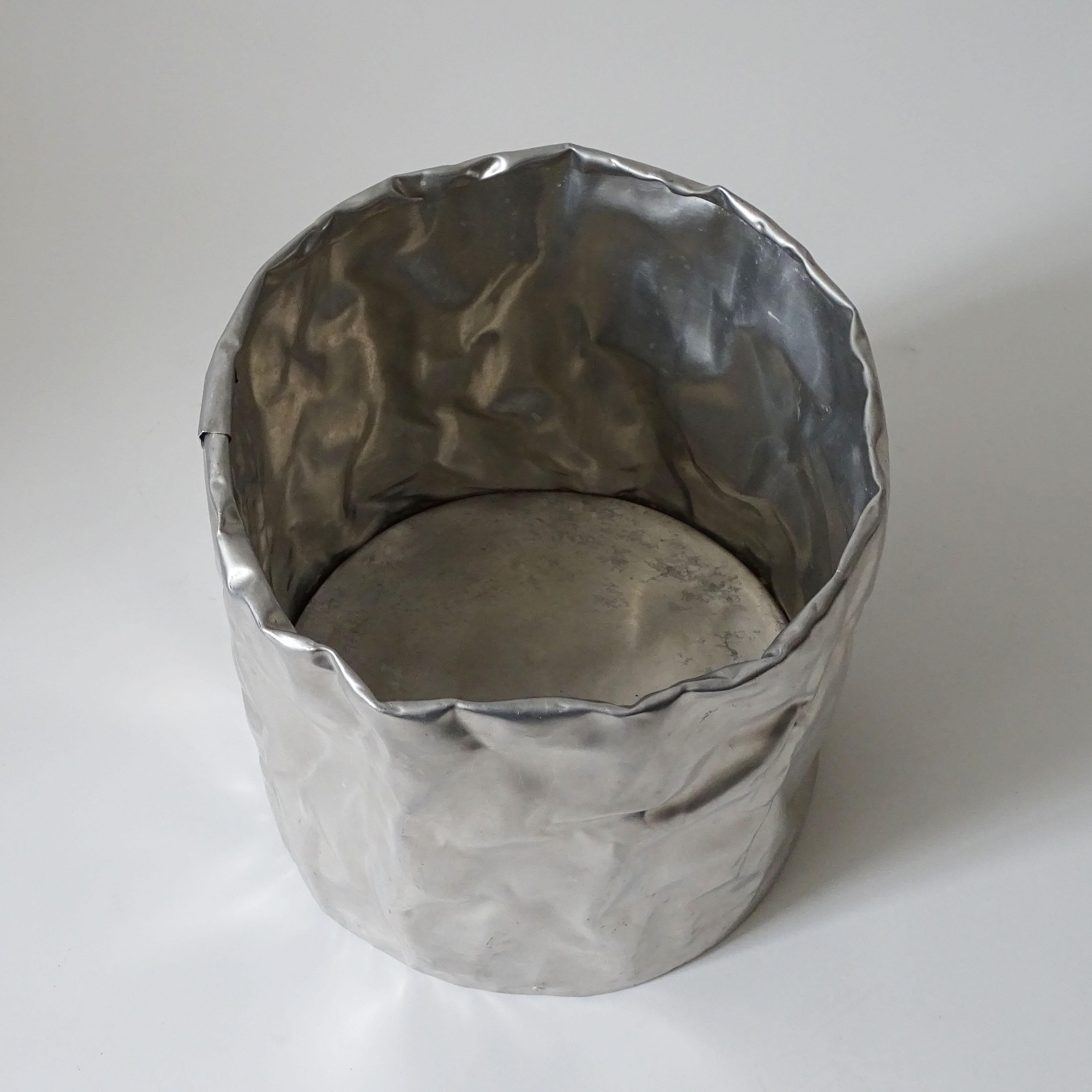 Modern Riveted, Hammered and Formed Aluminum Sheet Paper Waste Basket For Sale