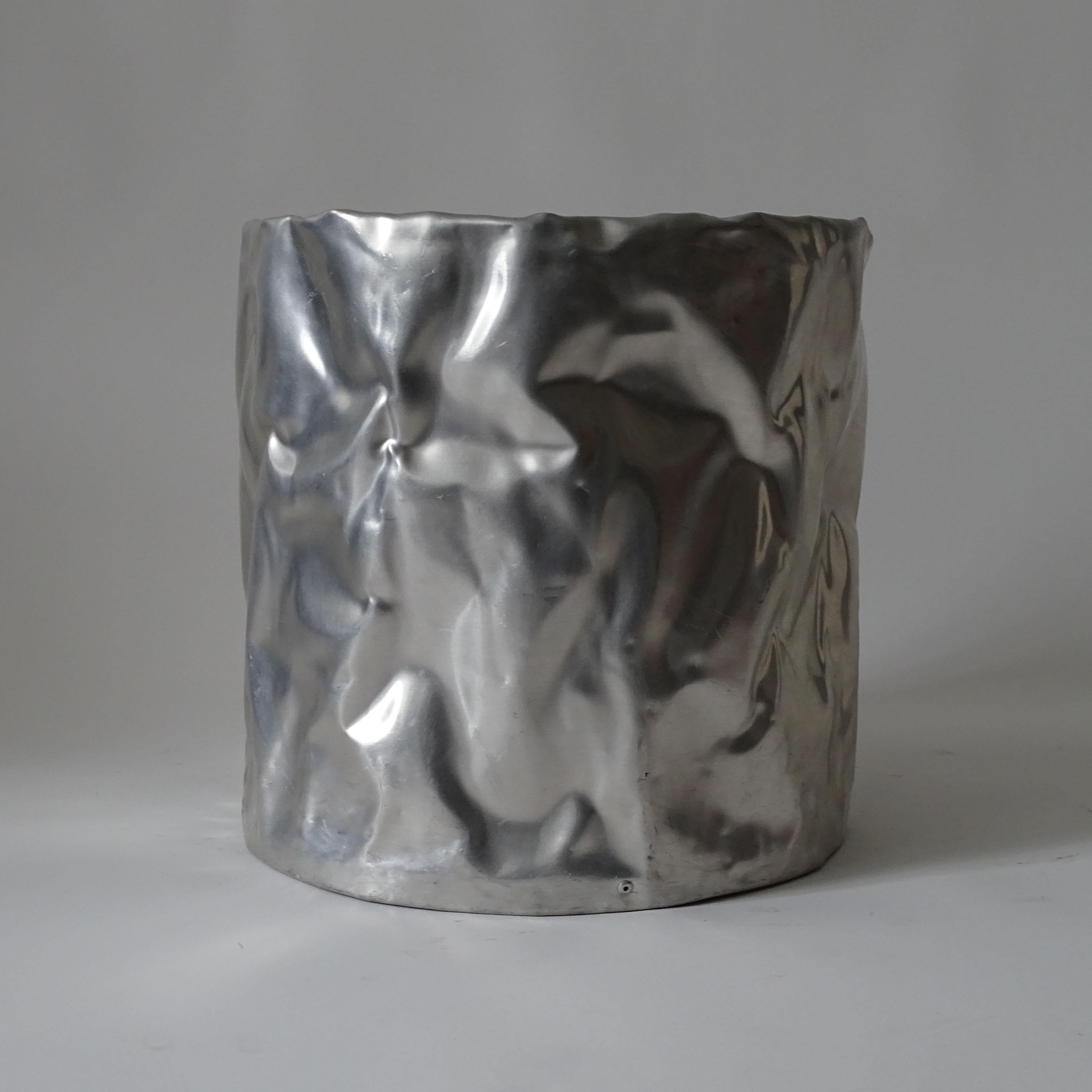 Contemporary Riveted, Hammered and Formed Aluminum Sheet Paper Waste Basket For Sale
