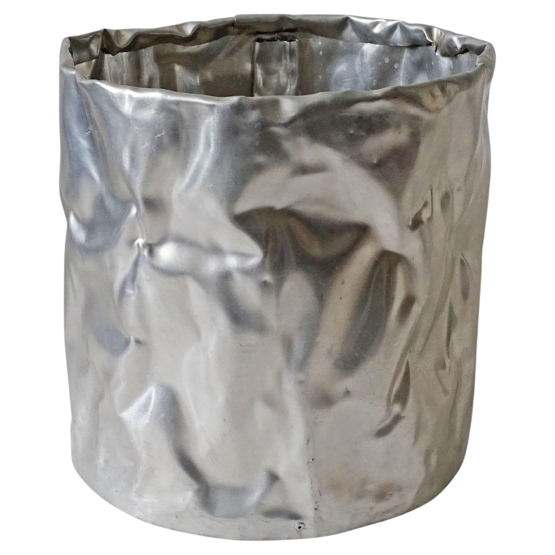 Riveted, Hammered and Formed Aluminum Sheet Paper Waste Basket For Sale
