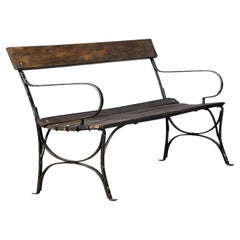 Antique Riveted Iron Garden Bench, 1920s