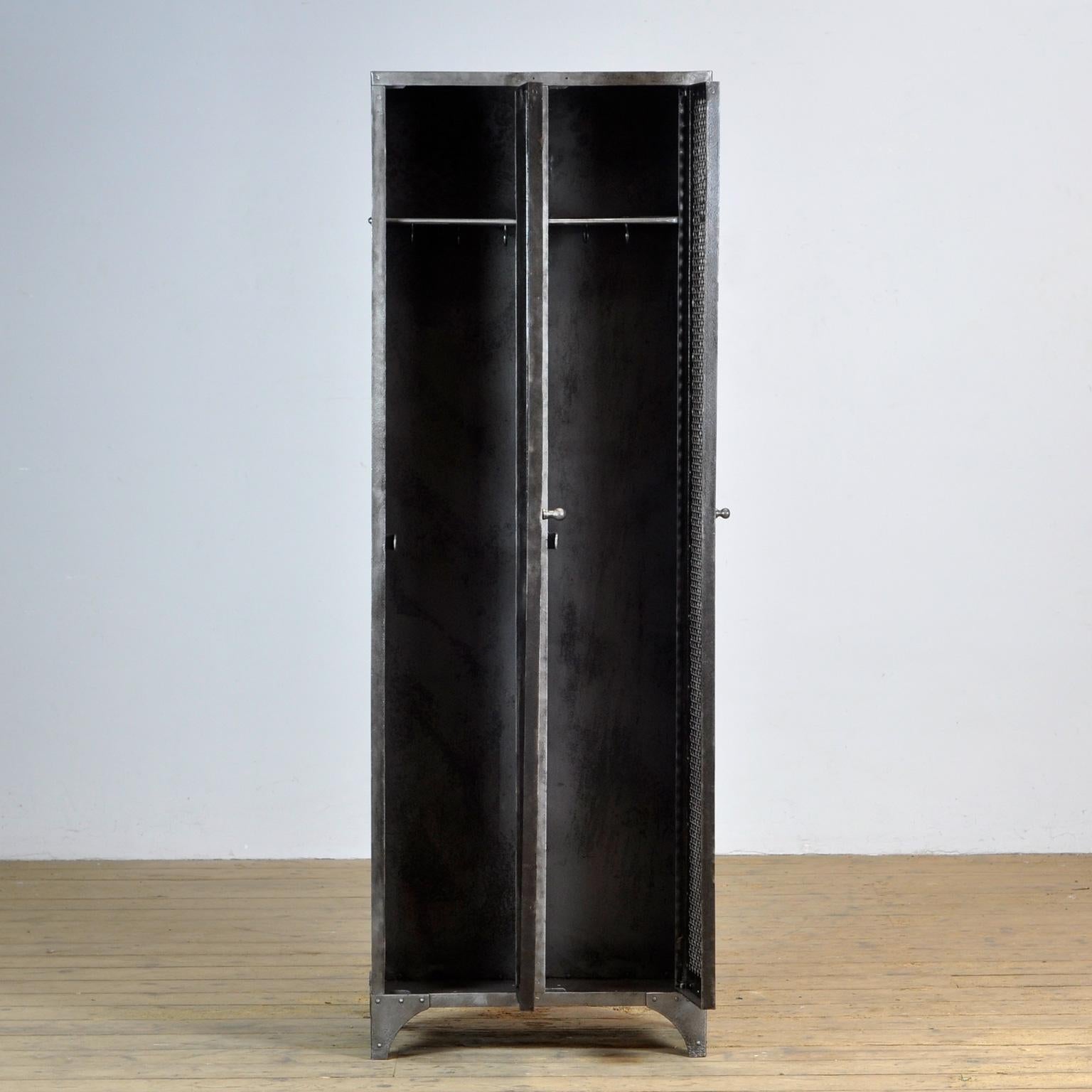 Polished Riveted Iron Locker, 1930's For Sale