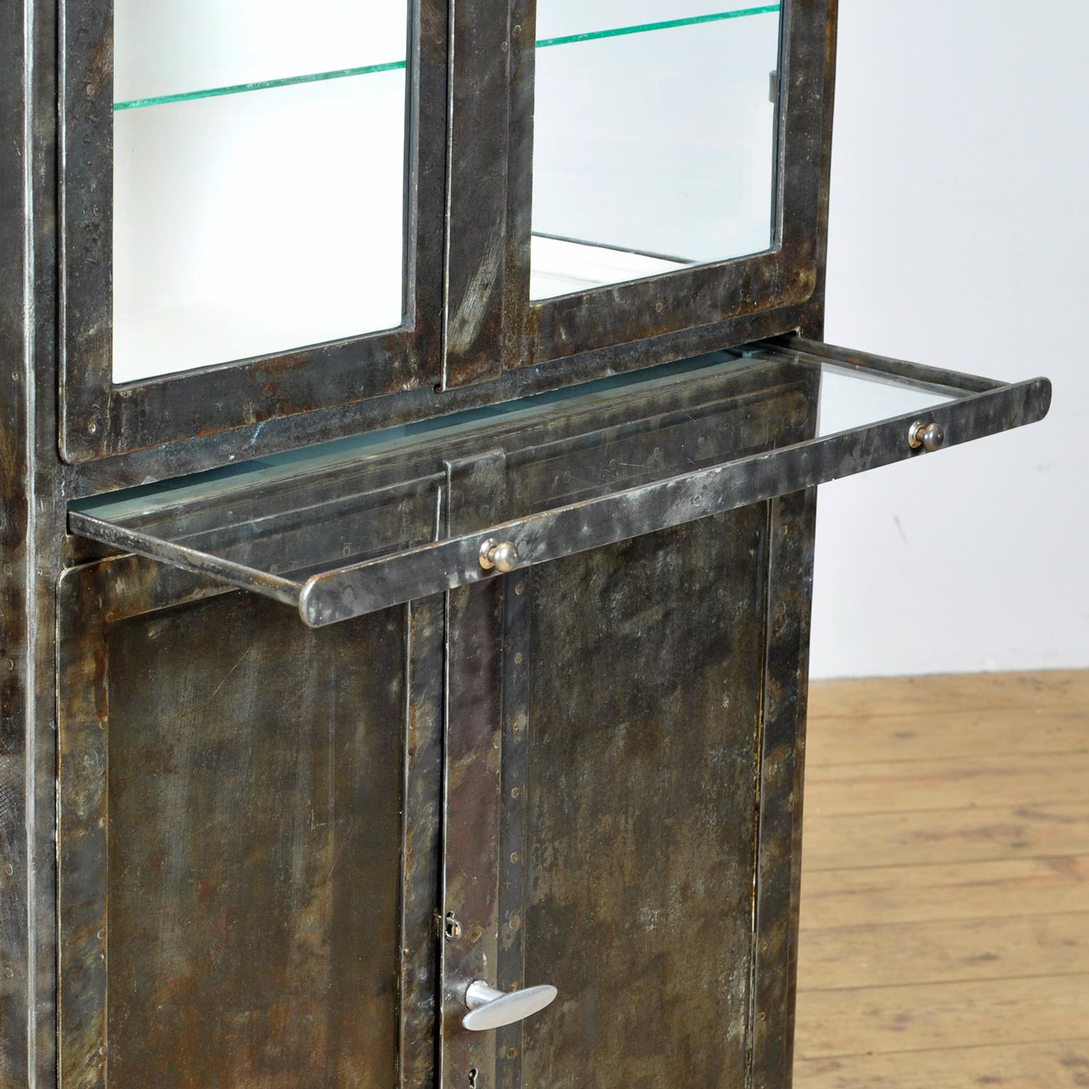 Glass Riveted Iron Medical Cabinet from the 1920s