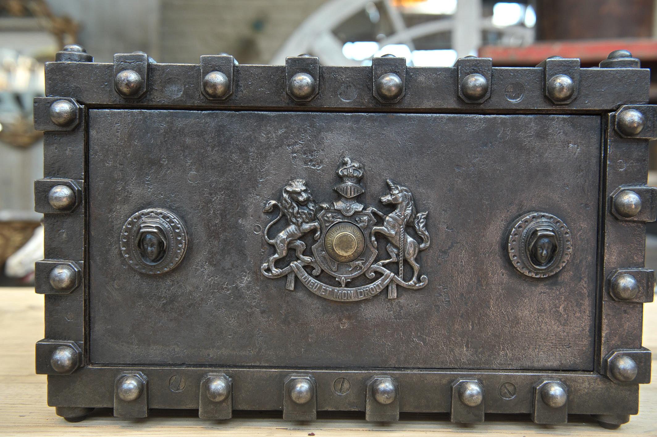 Brass Riveted Iron Safe Box Cabinet by Bauche, France, circa 1900