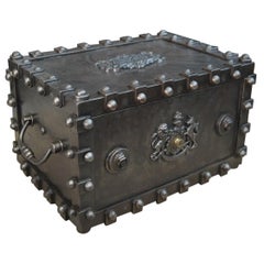 Antique Riveted Iron Safe Box Cabinet by Bauche, France, circa 1900