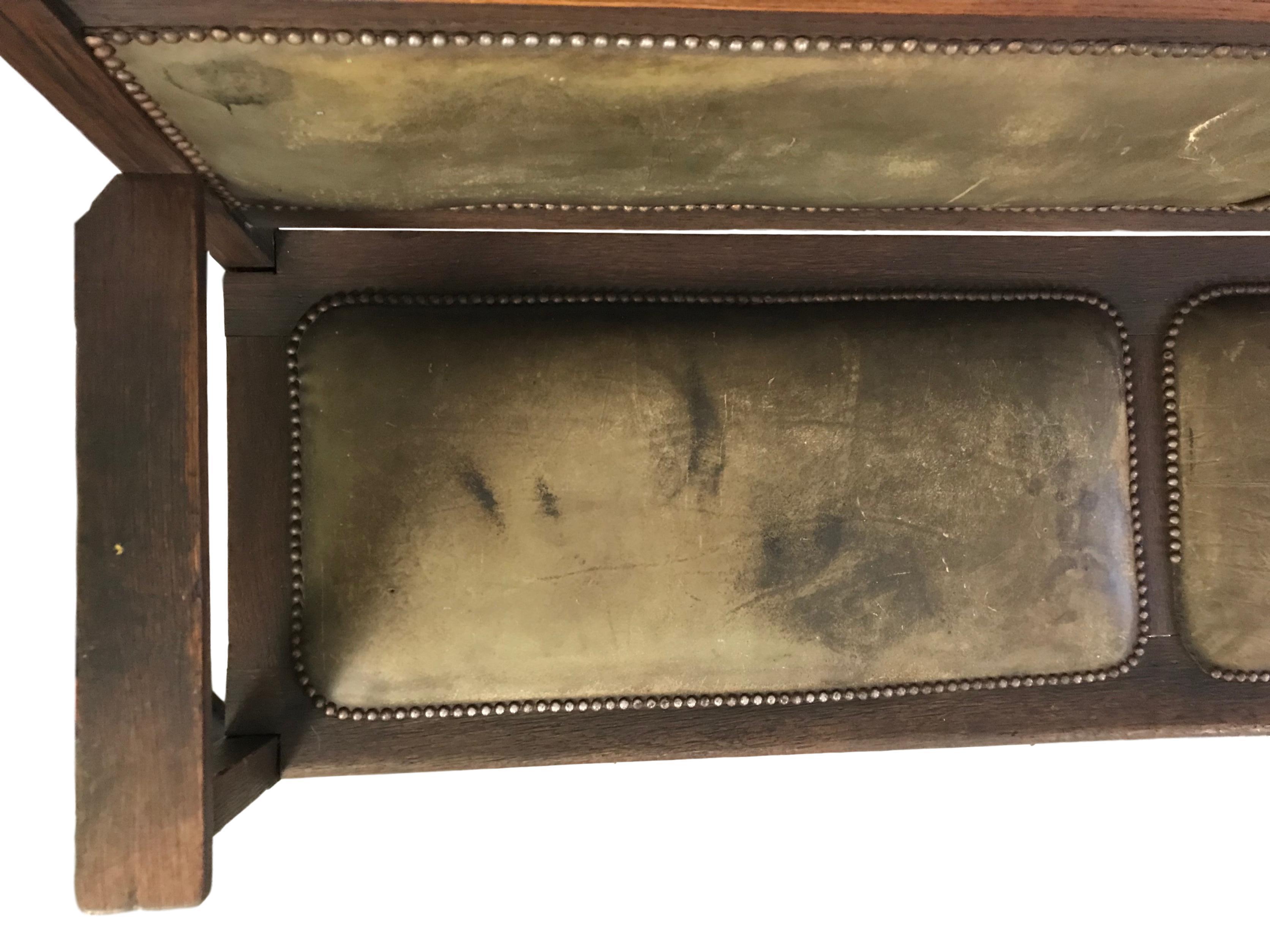 Riveted Leather and Oak Bench from a Railroad Depot In Good Condition In Seattle, WA