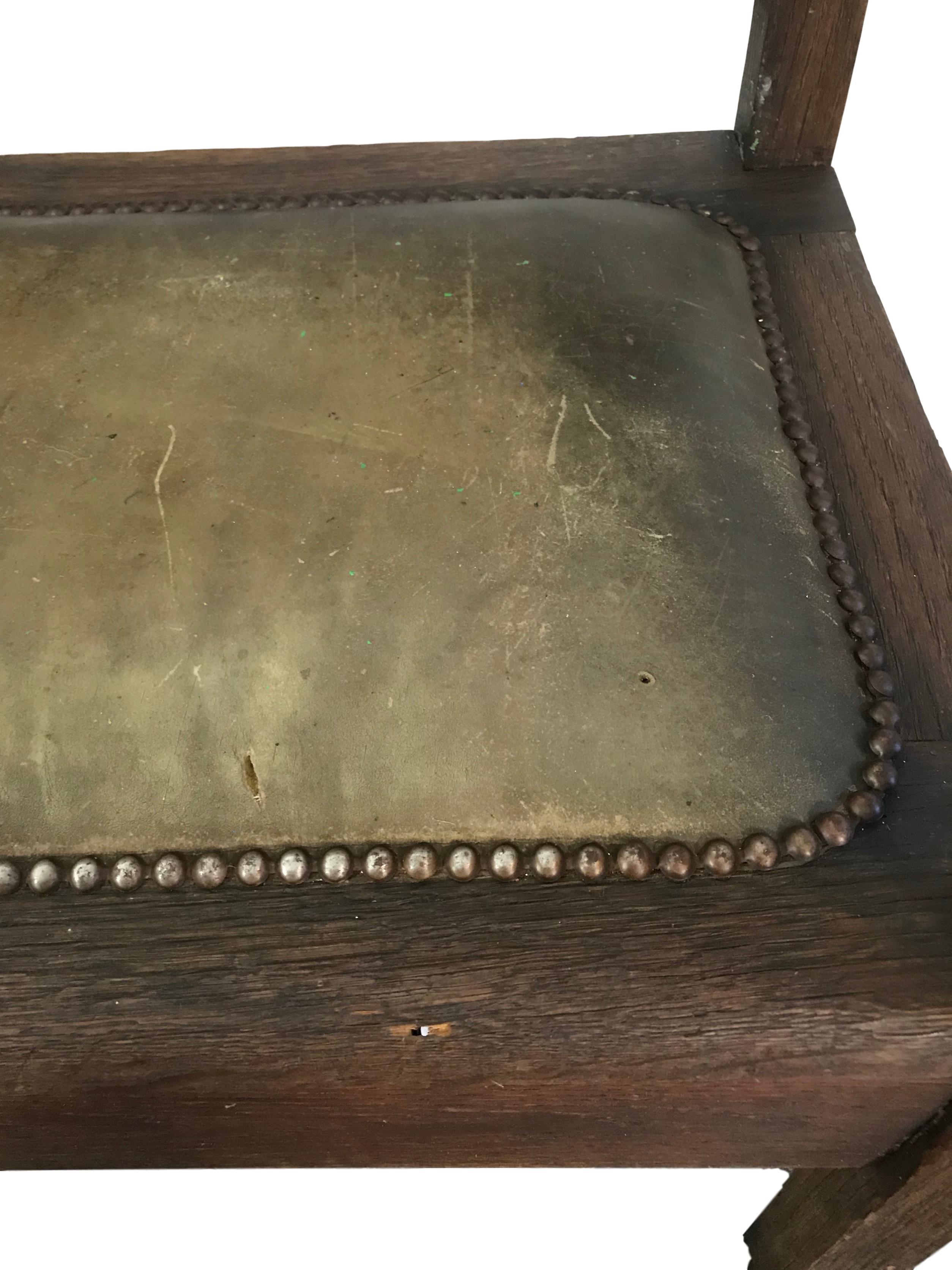 Riveted Leather and Oak Bench from a Railroad Depot 2