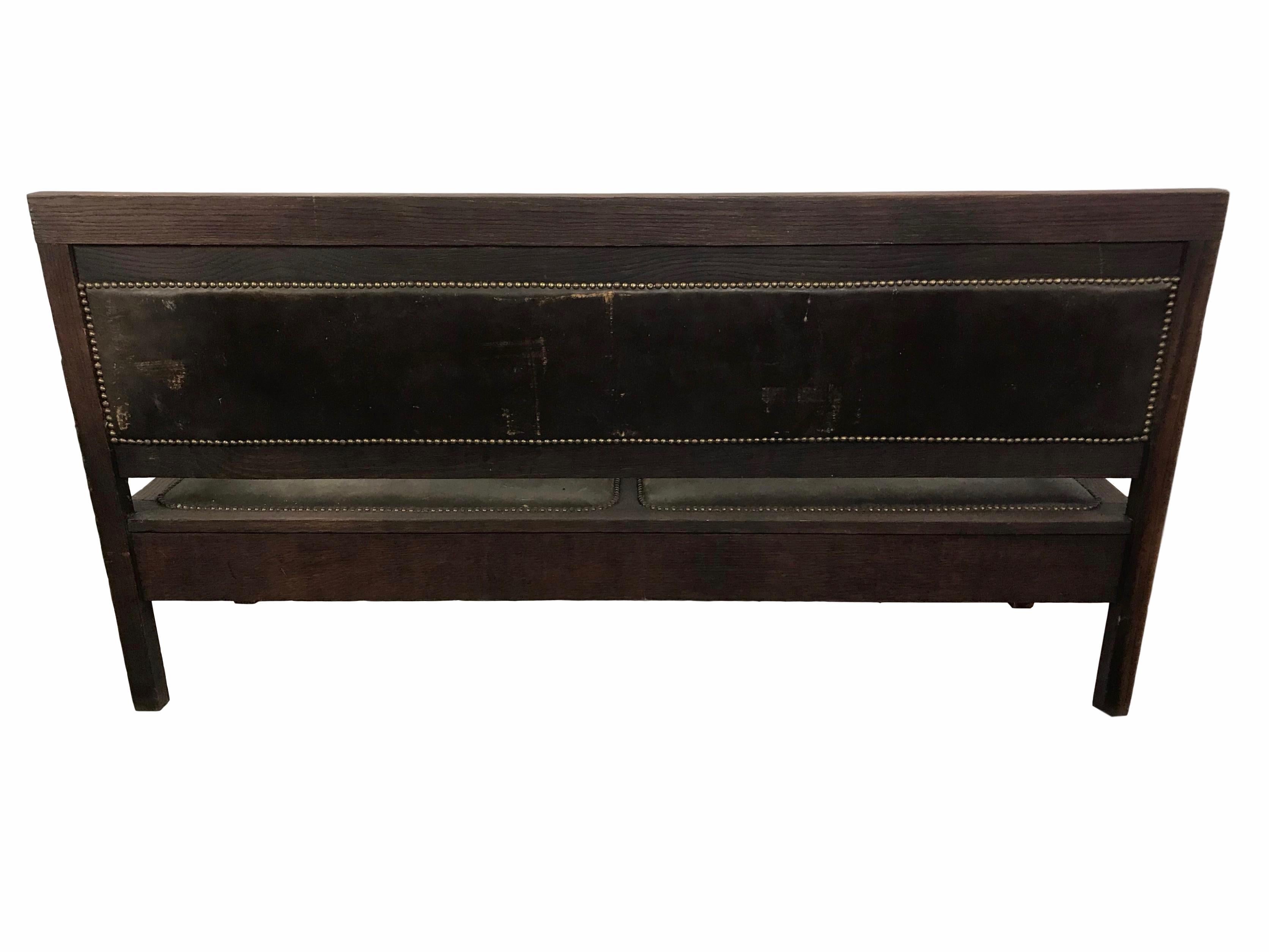 Riveted Leather and Oak Bench from a Railroad Depot 4