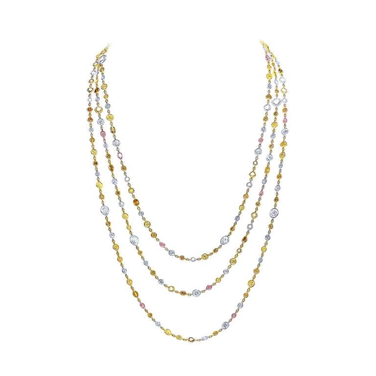 Riviera 26.98 Carat Multi-Color Diamond Necklace For Sale