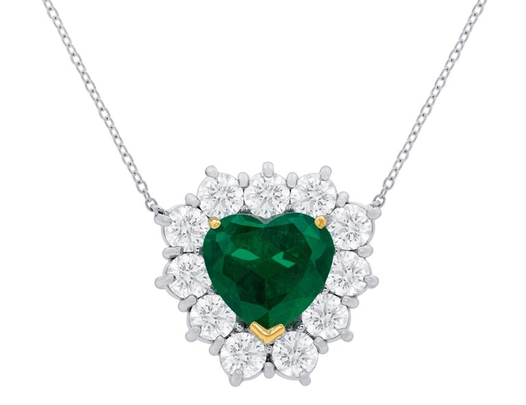 Riviera 4.00 Carat Emerald Heart Pendant with Round Brilliant Diamonds ...