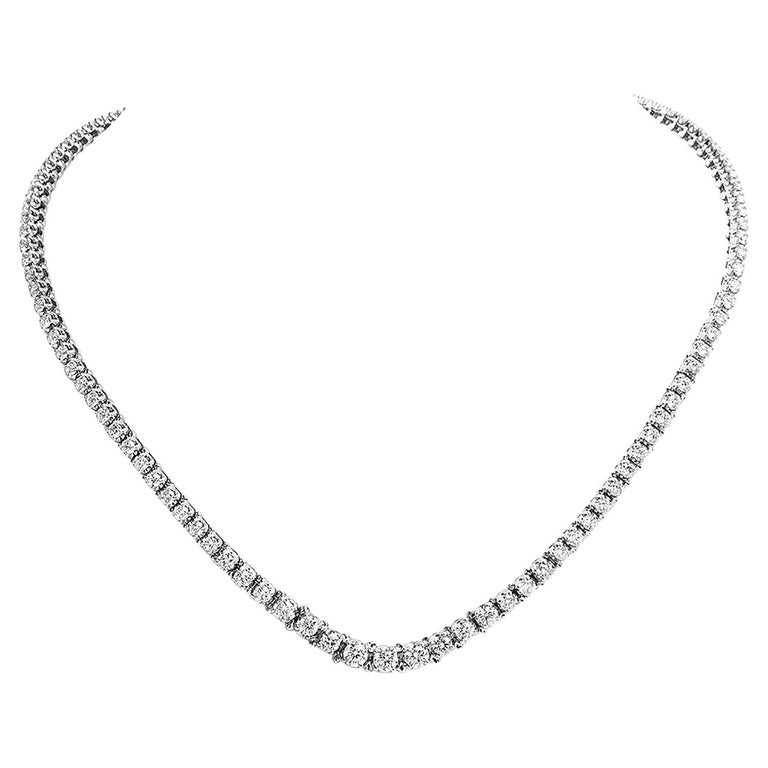 Riviera 8.65cts Diamond 14K White Gold Tennis Necklace For Sale at 1stDibs