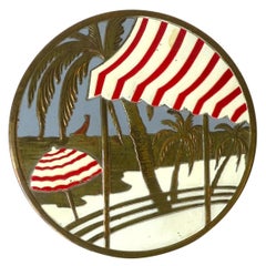 Espejo compacto Riviera Beach Scene, circa 1950s