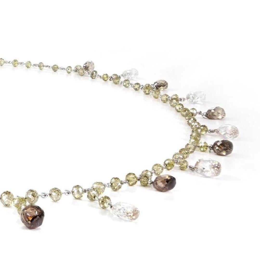 Riviera Briolette Multi-Color Diamond Necklace In New Condition For Sale In La Jolla, CA