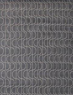 "Riviera - Charcoal & Cream" /  9' x 12' / Hand-Knotted Wool & Silk Rug